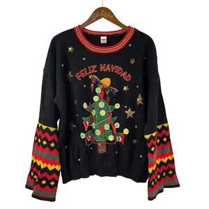 Not So Ugly Christmas Sweater Feliz Navidad Limes Peppers Sombrero XL
